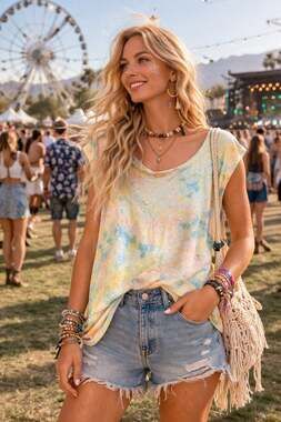 Daydreamer LA Pastel Watercolor Tie-Dye Oversized Muscle Tank Top Size M